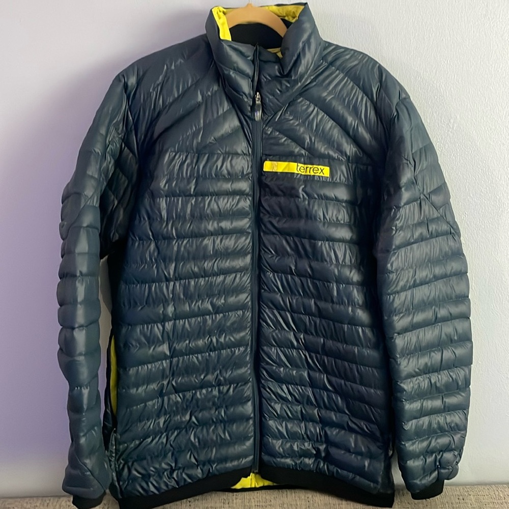 Adidas Terrex Packable Down Jacket Blue with Yellow Trim